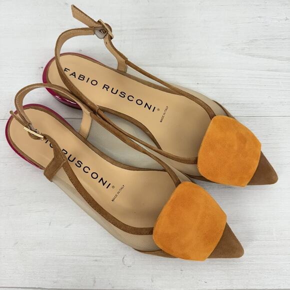 Fabio Rusconi Yoshie Slingback Flat Mesh Shoes Women 7 Pointed Toe Suede Italy